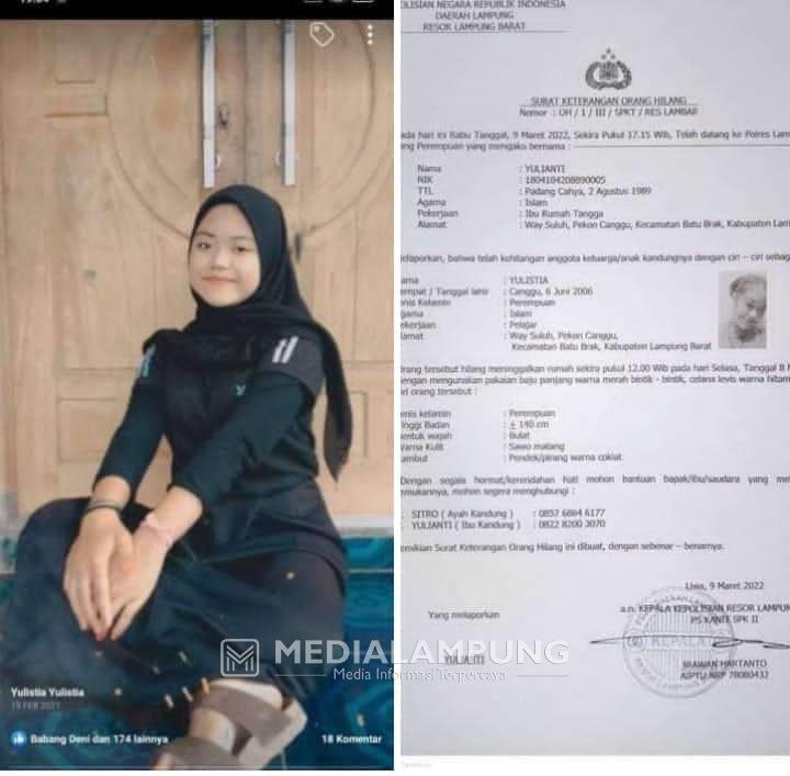 Gadis Cantik Asal Lambar Hilang Kabar 3 Hari, Langsung Dilaporkan Hilang ke Polres oleh Keluarganya