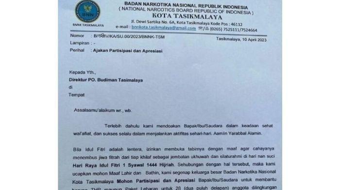 Viral ! Kepala BNN Kota Tasikmalaya Kirim Surat Minta THR ke PO Bus