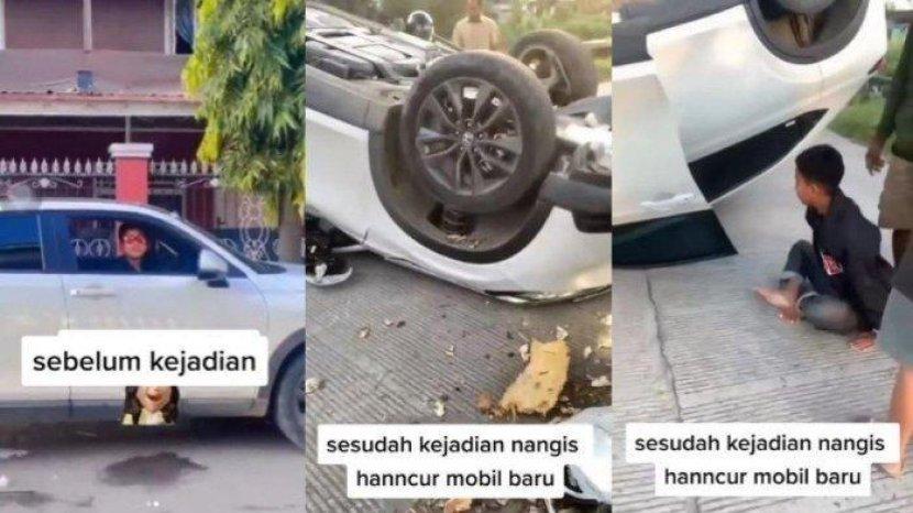 ABG Nyetir Mobil HR-V Temannya: Buat Konten Joget Hingga Mobil Nabrak Pohon dan Terbalik
