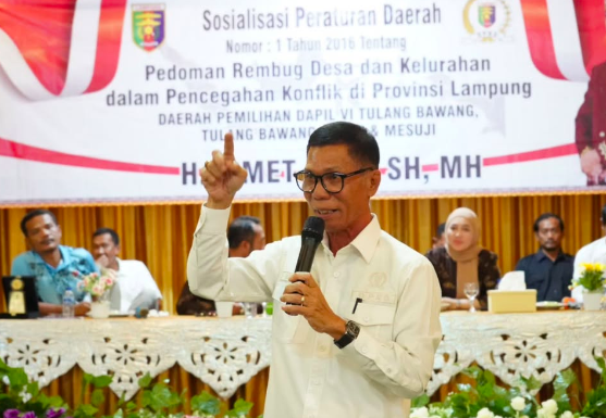 Wakil Ketua II DPRD Provinsi Lampung, Bapak Ismet Roni, S.H., M.H., Laksanakan Sosialisasi Peraturan Daerah Tentang Pedoman Rembug Desa dan Kelurahan dalam Pencegahan Konflik