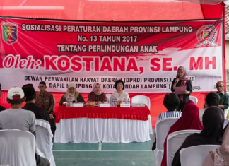 Wakil Ketua I DPRD Provinsi Lampung, Ibu Kostiana, SE, MH, Laksanakan Kegiatan Sosialisasi Perda Provinsi Lampung Tentang Perlindungan Anak.