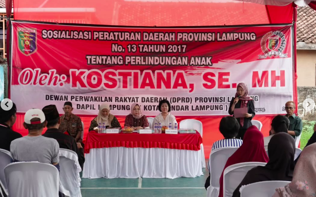 Wakil Ketua I DPRD Provinsi Lampung, Ibu Kostiana, SE, MH, Laksanakan Kegiatan Sosialisasi Perda Provinsi Lampung Tentang Perlindungan Anak.