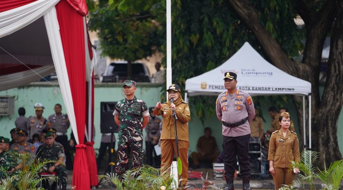 Wujudkan Keamanan Daerah Pemkot Bandar Lampung, TNI, dan Polri Gelar Apel Tiga Pilar