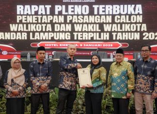 Penetapan Resmi Hj. Eva Dwiana dan Deddy Amarullah Sebagai Wali Kota dan Wakil Wali Kota Bandar Lampung Terpilih Periode 2025–2030