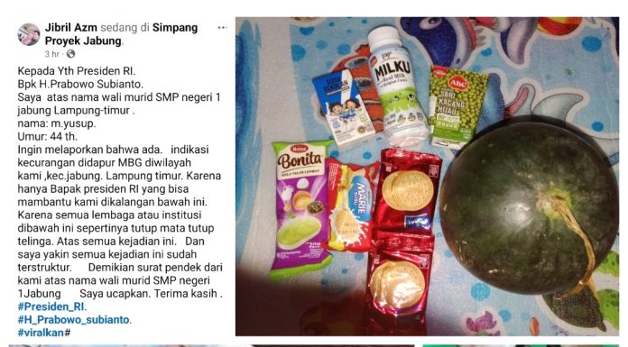 Dugaan Kecurangan MBG di Jabung Lampung Timur Dilaporkan ke Presiden